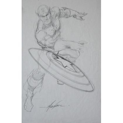 Captain America A3 crayonné signé!