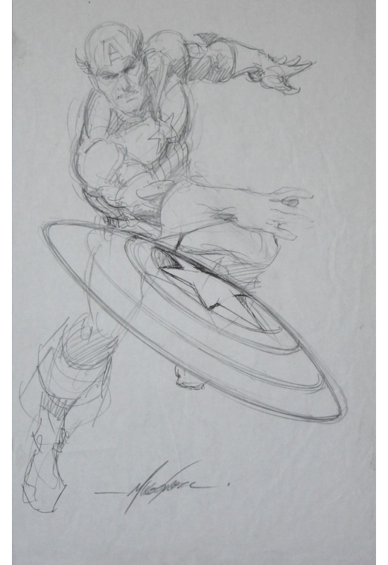 Captain America A3 crayonné signé!