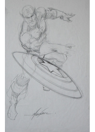 Captain America A3 crayonné signé! - Image