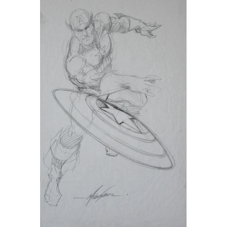 Captain America A3 crayonné signé! - Image