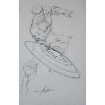 Captain America A3 crayonné signé! - Image